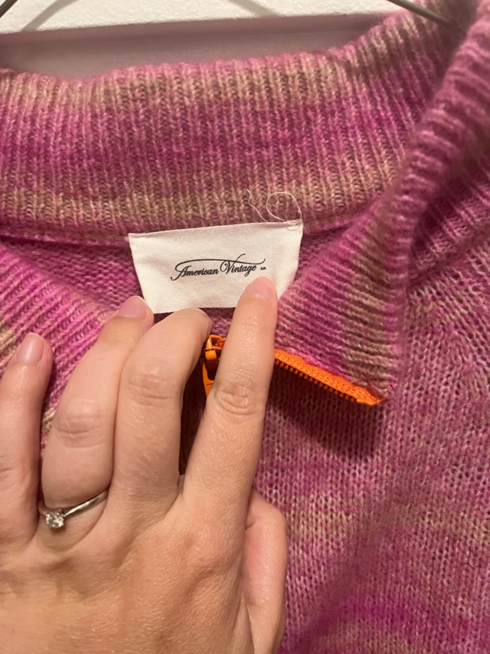 American Vintage Pink and Cream Striped Half-Zip Turtleneck Pullover - Picture 4 of 5